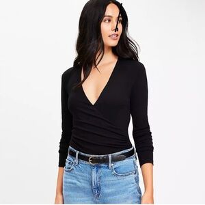LOFT Long Sleeve Wrap Bodysuit Black Size XL